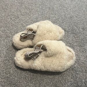 Ugg slippers girls 12 cream fluff‎ yeah slides casual cozy shoes sling back